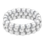 Set of 3 Light Pink Simulated Pearl Stretch Bracelets with Crystal Spacers - Image 2