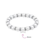 White Pink Black Simulated Pearl Stretch Bracelet with Crystal Rondelle Spacers - Image 8