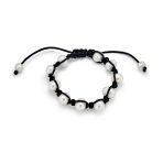 White Baroque Freshwater Pearl Strand Bracelet with Black Cord String - Image 2