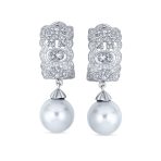 Elegant Vintage Dangle Chandelier Earrings with CZ White Glass Ball Pearl Drops - Image 2