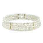 4-Row Freshwater Cultured Pearl Choker & 10K Gold Button Stud Earrings Set - Image 3