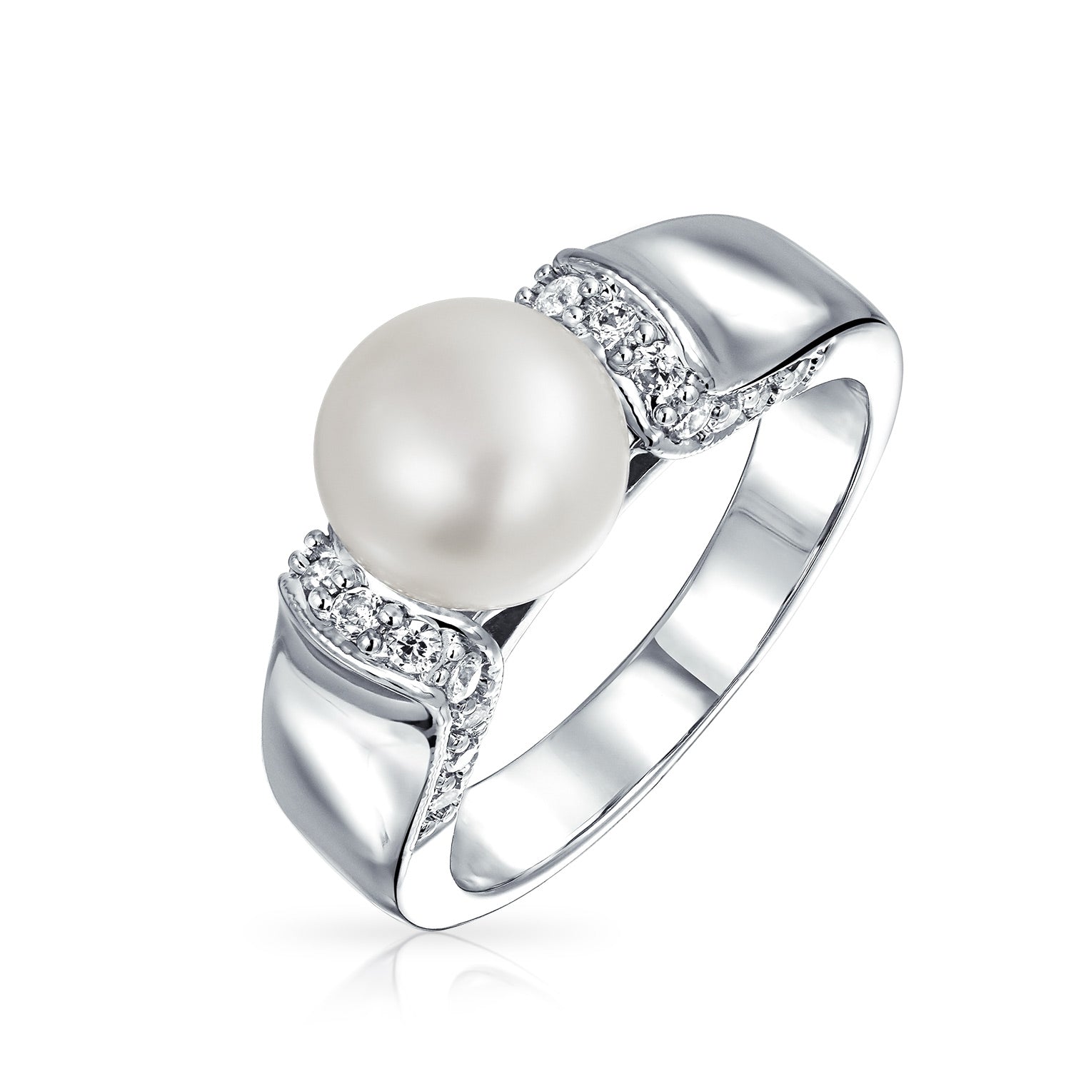 pearl-cz-ring-gatsby-deco-pave_ag-rz6862-cl_1_1 Art Deco Style White Freshwater Cultured Pearl Ring Pave CZ Accent Band - Image 1