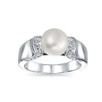 Art Deco Style White Freshwater Cultured Pearl Ring Pave CZ Accent Band - Image 18