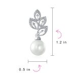 Bridal Vintage Dangle Chandelier Earrings with CZ Leaf & Simulated Pearl Drop - Image 8