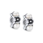 Set of 2 White Simulated Pearl Flower Charm Bead Sterling Silver for Bracelet