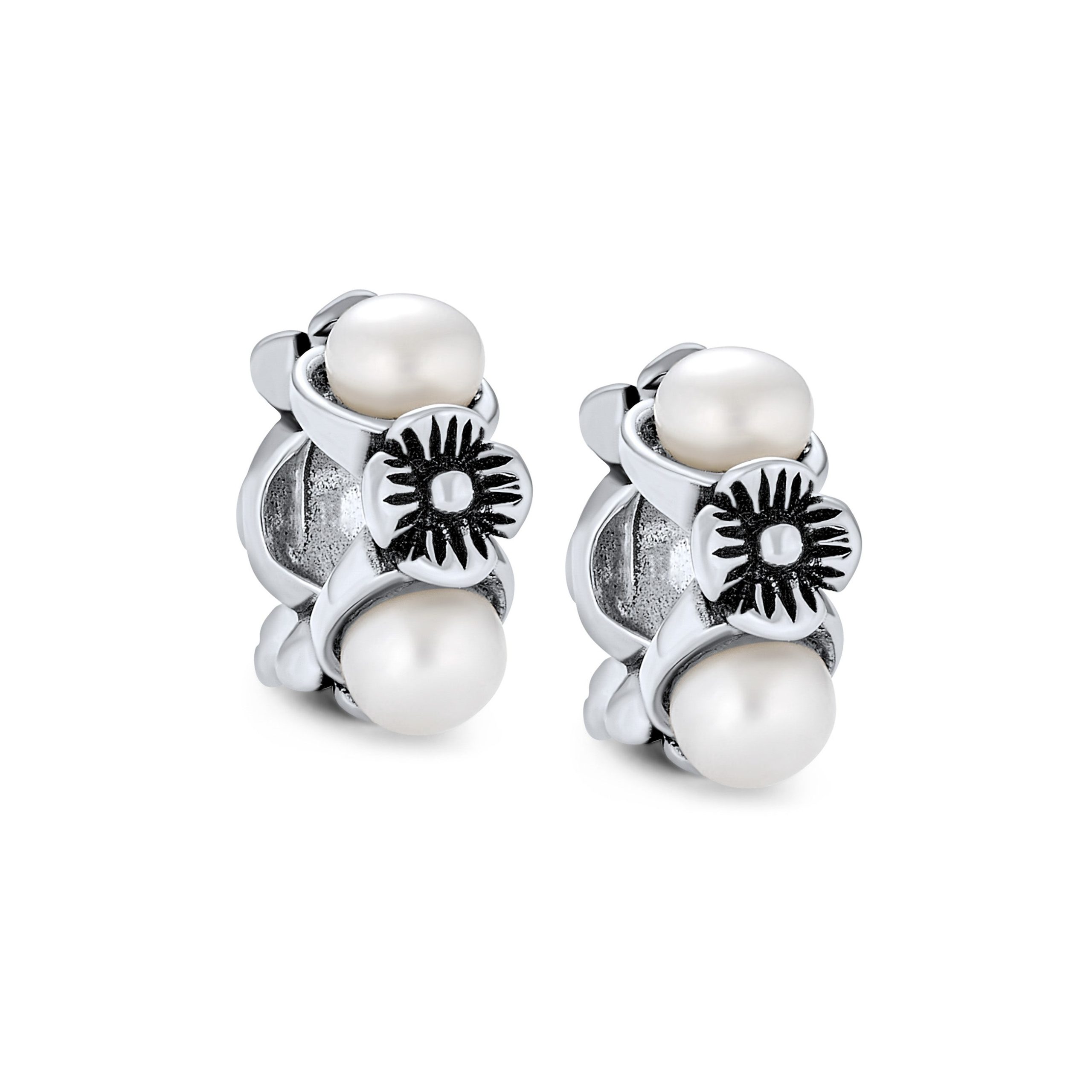 pearl-flower-spacer-bead-pbx-uec-2-6r-set-az Set of 2 White Simulated Pearl Flower Charm Bead Sterling Silver for Bracelet - Image 1