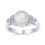 Bridal CZ Halo Pearl Cocktail Statement Ring in Sterling Silver Solitaire Style - Image 2