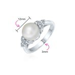Bridal CZ Halo Pearl Cocktail Statement Ring in Sterling Silver Solitaire Style - Image 3