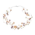 Multi Strand Pearl Illusion Necklace Pink Cream Freshwater Cultured Choker