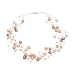 Multi Strand Pearl Illusion Necklace Pink Cream Freshwater Cultured Choker