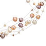 Multi Strand Pearl Illusion Necklace Pink Cream Freshwater Cultured Choker - Image 4