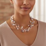 Multi Strand Pearl Illusion Necklace Pink Cream Freshwater Cultured Choker - Image 7