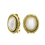 Twist Rope White Simulated Mabe Pearls Clip-On Earrings