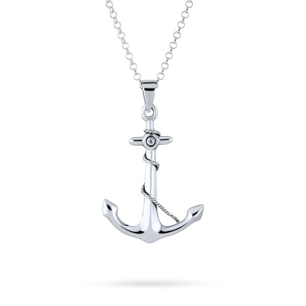 Nautical Tropical Ship Boat Rope Anchor Pendant Necklace .925 Sterling Silver