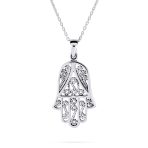 Yoga Filigree Hamsa Pendant Necklace in Sterling Silver - Hand of God Amulet