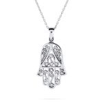 Yoga Filigree Hamsa Pendant Necklace in Sterling Silver - Hand of God Amulet