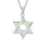 Magen Judaic Jewelry Inlay Created Blue Opal Star Of David Pendant Necklace .925 Sterling Silver