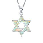 Magen Judaic Jewelry Inlay Created Blue Opal Star Of David Pendant Necklace .925 Sterling Silver
