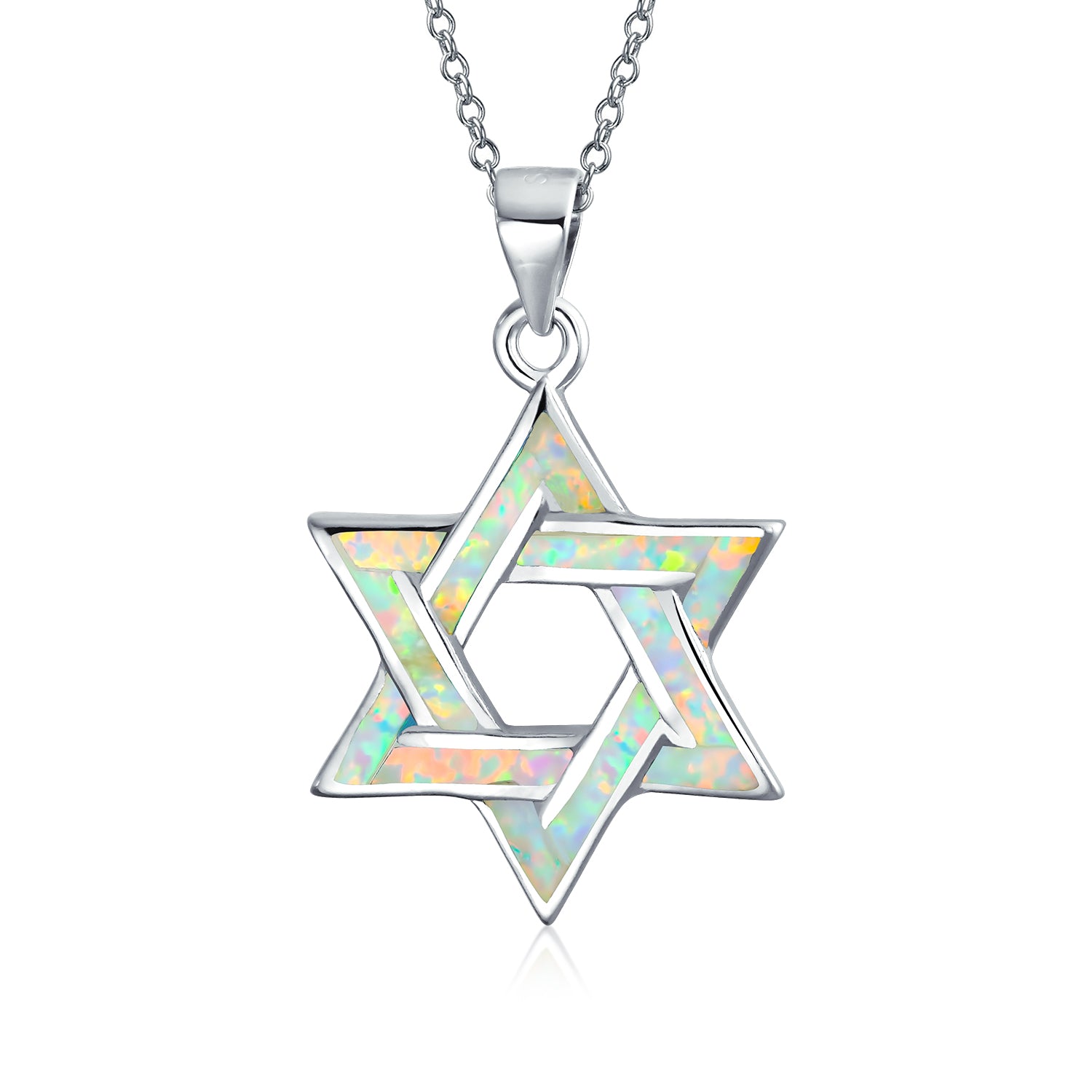 pendant-hanukkah-jewish-star-necklace_xny-ps0624a1-az_1 Magen Judaic Jewelry Inlay Created Blue Opal Star Of David Pendant Necklace .925 Sterling Silver - Image 1