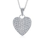 Large CZ Puff Heart Shape Pendant Necklace Silver Filigree