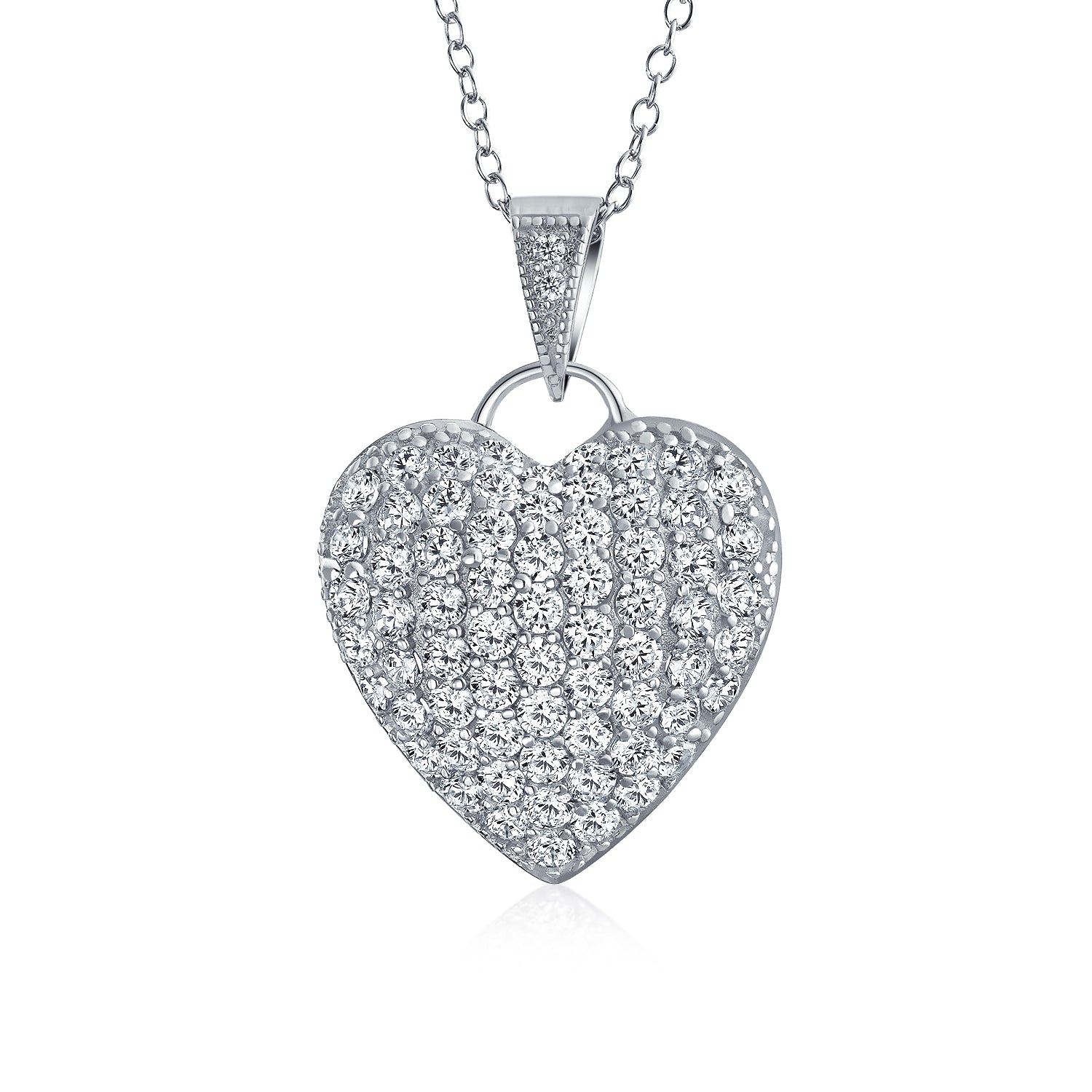 pendant-heart-puff-cz-necklace_yc-ycp556_1 Large CZ Puff Heart Shape Pendant Necklace Silver Filigree - Image 1