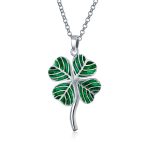 Saint Patrick Shamrock Good Luck Charm Pendant Necklace in Sterling Silver