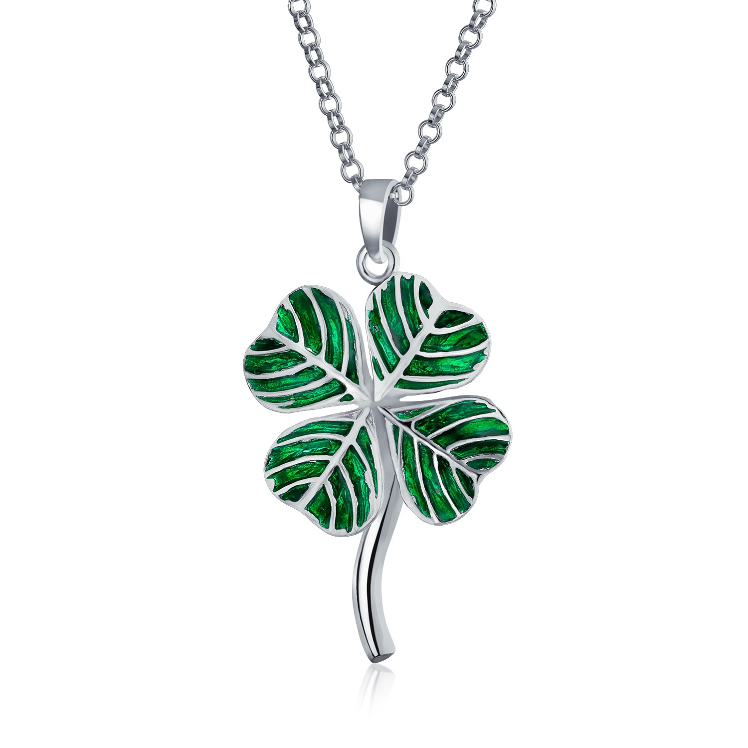 pendant-irish-green-shamrock-silver_pmr-p21901-az_1 Saint Patrick Shamrock Good Luck Charm Pendant Necklace in Sterling Silver - Image 1