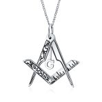 Masonic Freemason Compass Pendant Necklace in Oxidized Sterling Silver Chain