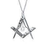 Masonic Freemason Compass Pendant Necklace in Oxidized Sterling Silver Chain