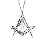 Masonic Freemason Compass Pendant Necklace in Oxidized Sterling Silver Chain - Image 2
