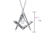 Masonic Freemason Compass Pendant Necklace in Oxidized Sterling Silver Chain - Image 4