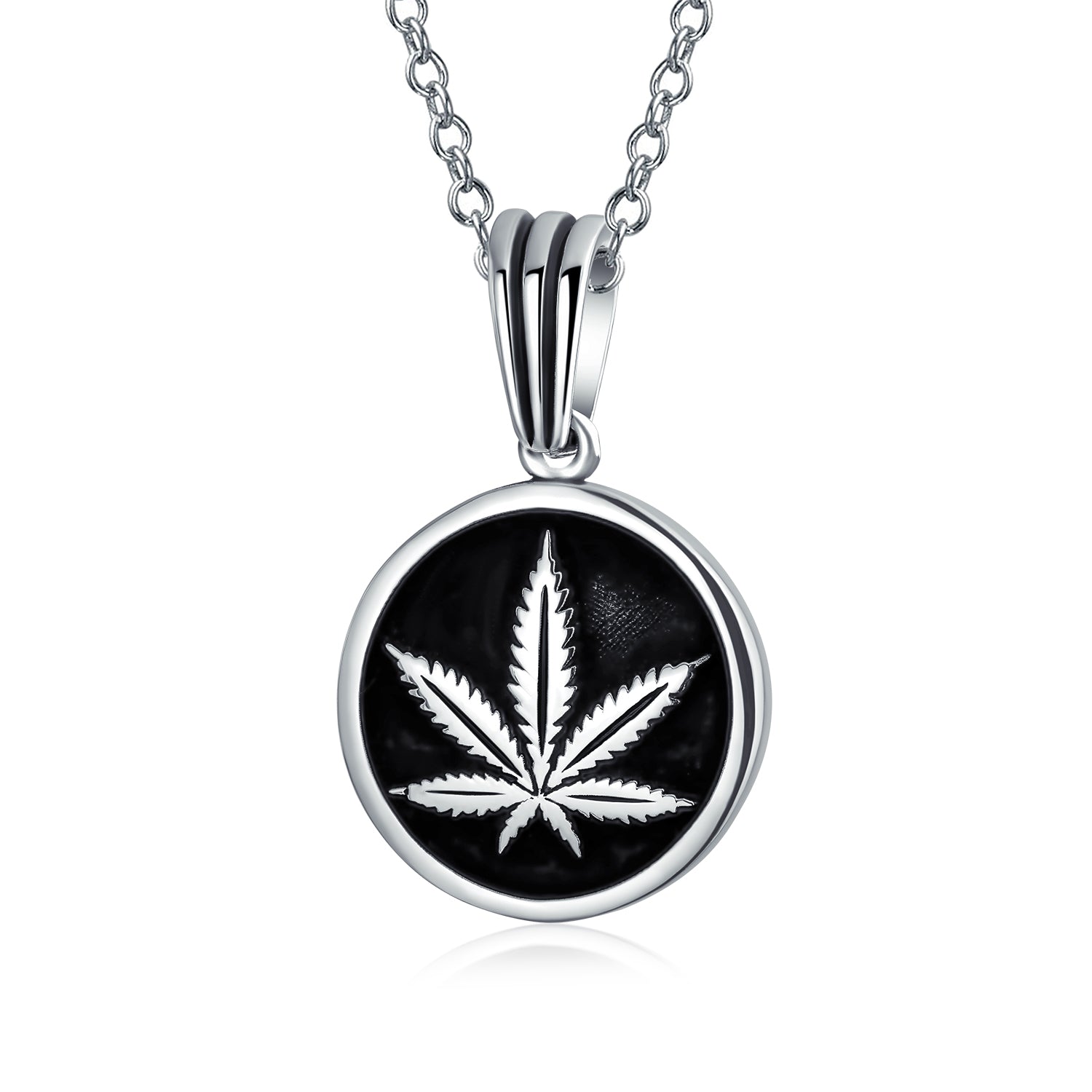 pendant-necklace-weed-marijuana-leaf_pts-ku-405_1 Unisex Retro Hemp Cannabis Leaf Pendant Necklace in Oxidized Sterling Silver - Image 1