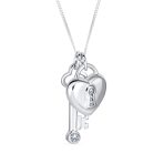 Key to Her Heart Love Lock & Key, Heart Charm Pendant Necklace .925 Sterling Silver