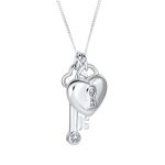 Key to Her Heart Love Lock & Key, Heart Charm Pendant Necklace .925 Sterling Silver