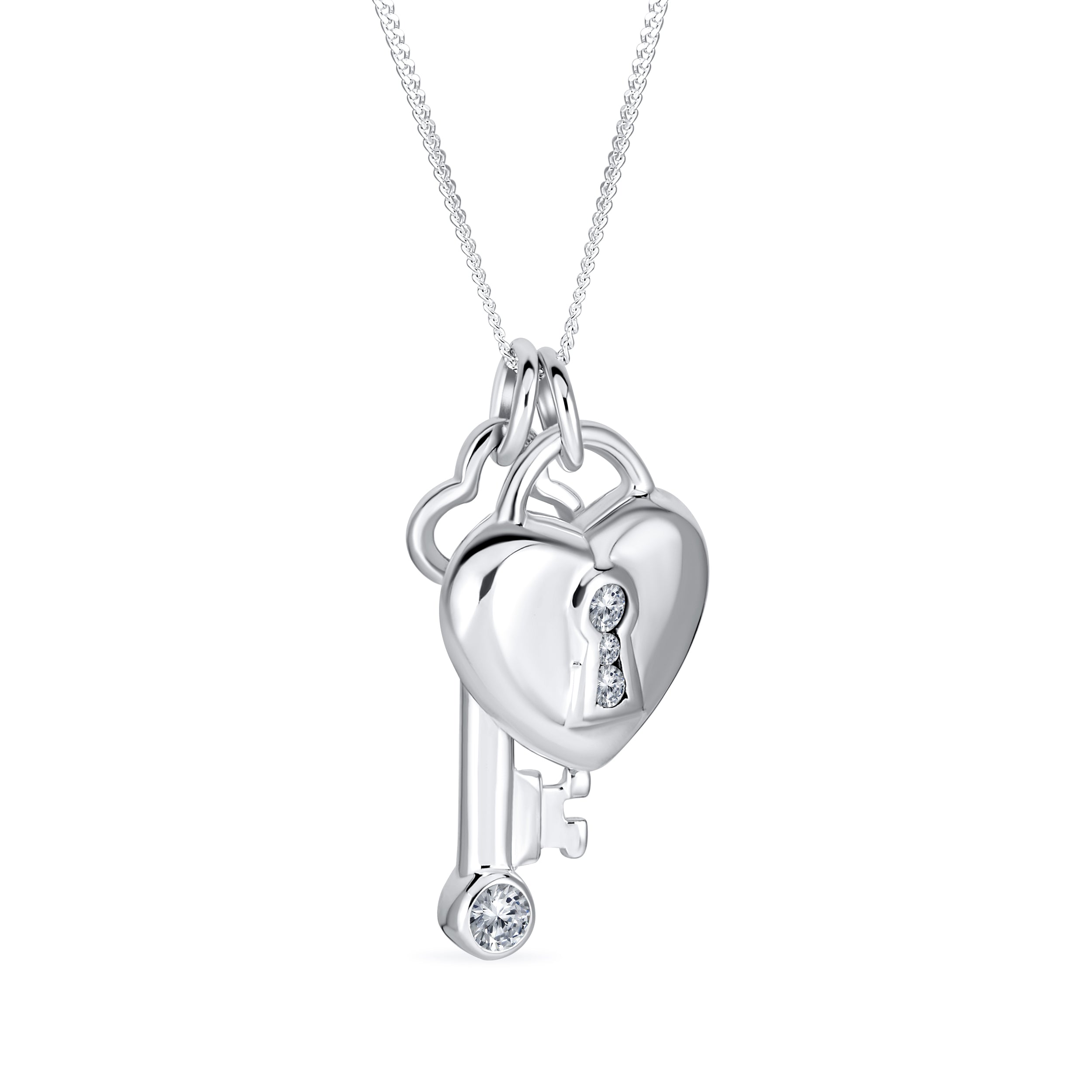 pendant-silver-cz-key-heart-necklace_appl-jn-140472-az_11 Key to Her Heart Love Lock & Key, Heart Charm Pendant Necklace .925 Sterling Silver - Image 1
