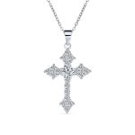 Elegant Bridal Necklace with Vintage CZ Cross Pendant in Sterling Silver