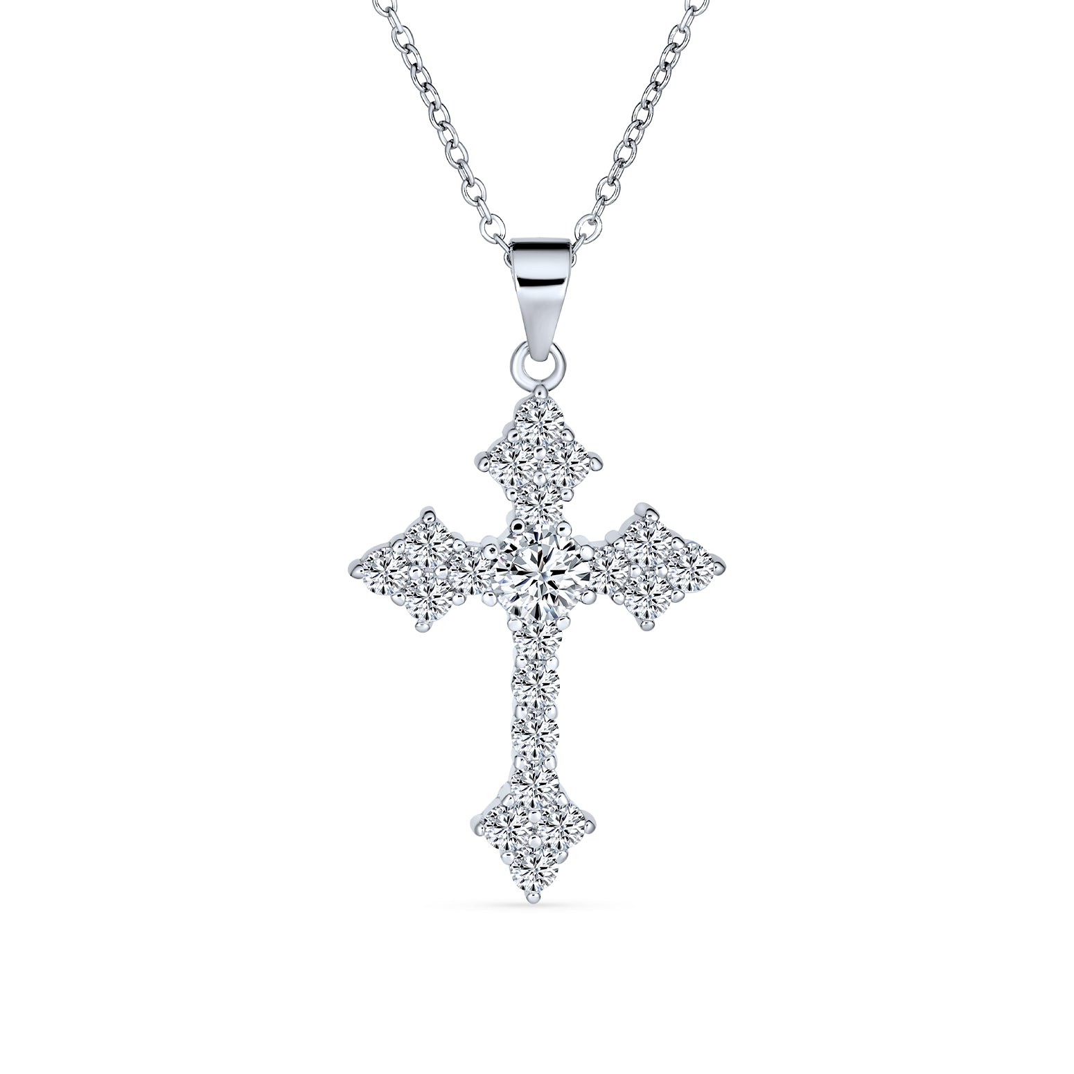 pendant-silver-necklace-cross-cz_sls-128p1821-az_1 Elegant Bridal Necklace with Vintage CZ Cross Pendant in Sterling Silver - Image 1