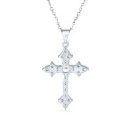 Elegant Bridal Necklace with Vintage CZ Cross Pendant in Sterling Silver - Image 2