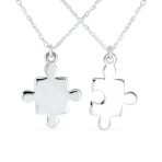 Best Friends 2 PC Set Puzzle Word Mother Daughter Pendant Necklace .925 Sterling Silver - Image 2