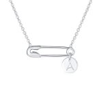 Solidarity Round Circle Sideways Safety Pin Pendant Necklace Sterling Silver