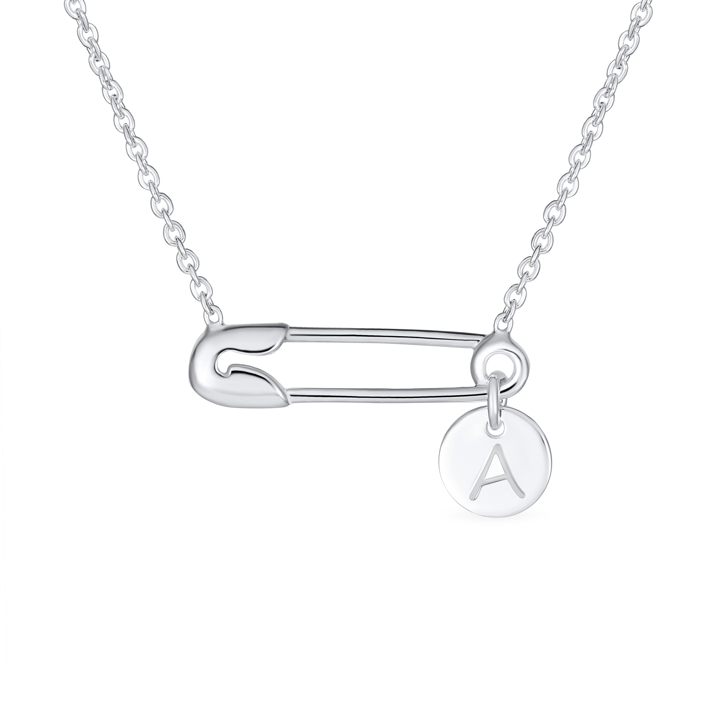 personalize-alphabet-safety-pin-necklace-srn-s559902n_0a_4b9bd04d-3a62-4a32-bb4a-611955f019f8 Solidarity Round Circle Sideways Safety Pin Pendant Necklace Sterling Silver - Image 1
