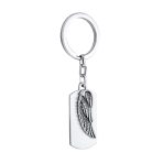 Guardian Angel Wing Feather Key Chain for Men - Oxidized Stainless Steel Dog Tag