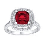 Art Deco Style Ruby Red Cushion-Cut Cubic Zirconia Cocktail Statement Ring Silver Plated