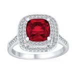 Art Deco Style Ruby Red Cushion-Cut Cubic Zirconia Cocktail Statement Ring Silver Plated