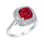 Art Deco Style Ruby Red Cushion-Cut Cubic Zirconia Cocktail Statement Ring Silver Plated - Image 2