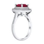 Art Deco Style Ruby Red Cushion-Cut Cubic Zirconia Cocktail Statement Ring Silver Plated - Image 3