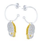 Dia de los Muertos Hoop Huggie Earrings Gold-Plated Sterling Silver Skull Design - Image 2