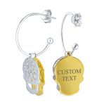 Dia de los Muertos Hoop Huggie Earrings Gold-Plated Sterling Silver Skull Design - Image 5