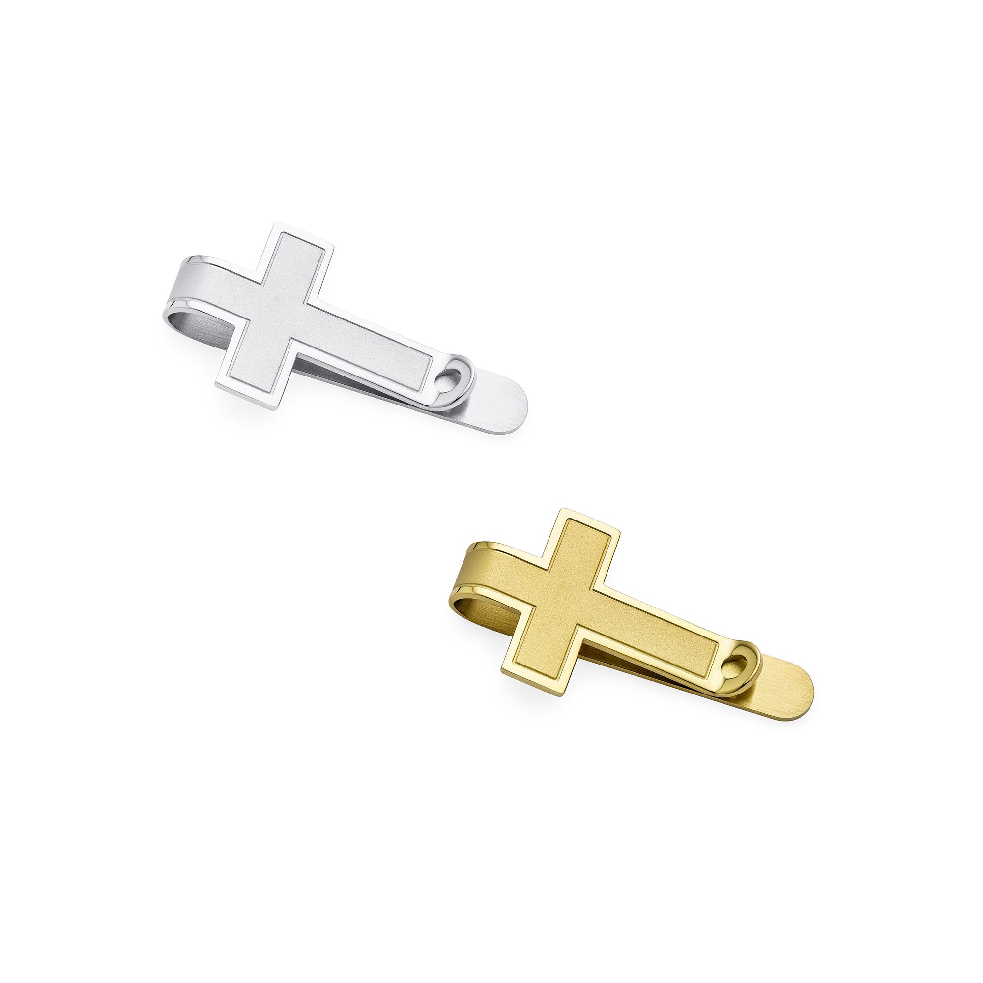 personalize-christian-cross-clip-silver-tone_cdl-csmc6011set-az Set of 2 Christian Fleur de Lis Cross Money Clip Credit Card Holder Gold Plated - Image 1