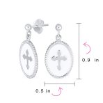 Christian Religious White Enamel Fleur De Lis Cross Dangle Earrings  Silver - Image 4